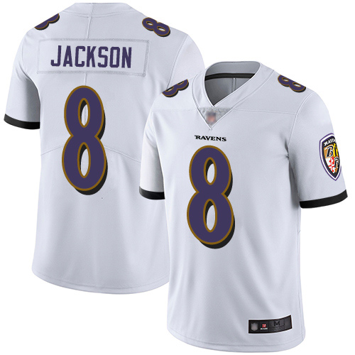 Baltimore Ravens Limited White Men Lamar Jackson Road Jersey NFL Football 8 Vapor Untouchable